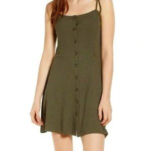TOPSHOP Olive Green Ribbed Mini Button Up Dress US 6